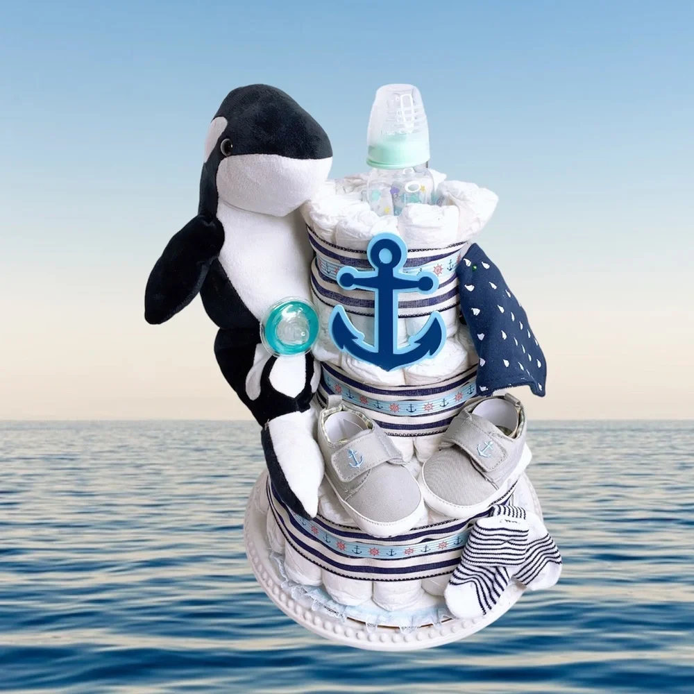 Whale Nautical Diaper Cake